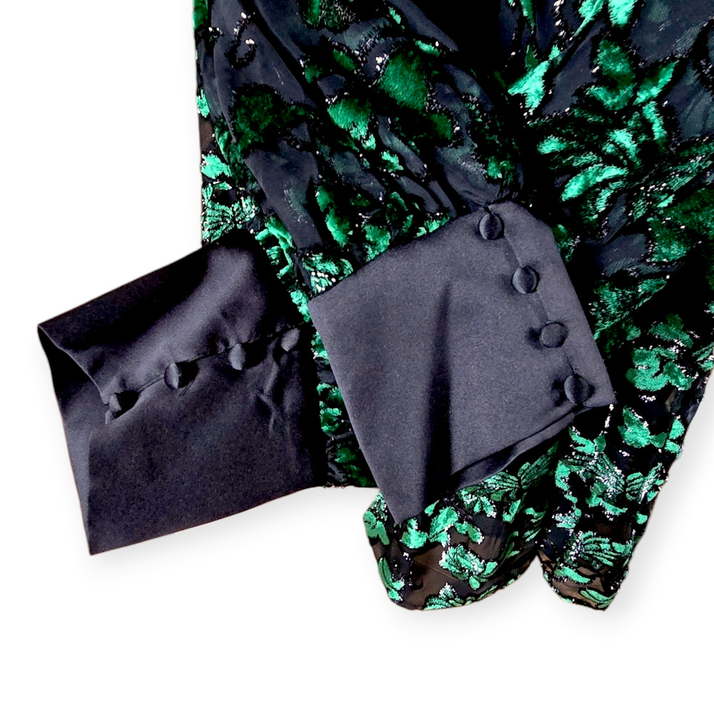 Alice + Olivia Rowen Green Black Velvet Burnout Floral Bow Mini Dress XL - Picture 7 of 10